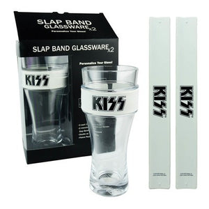 KISS PINT GLASS/SLAP BAND WHITE/BLACK 2 PACK