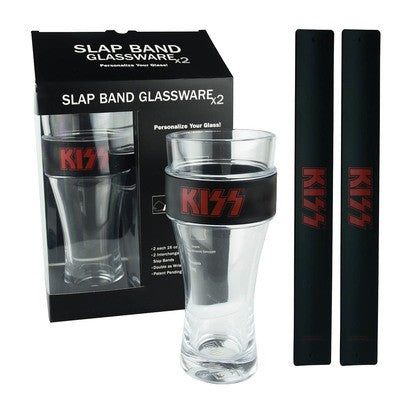 KISS PINT GLASS/SLAP BAND BLACK/RED 2 PACK