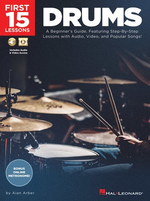 FIRST 15 LESSONS DRUMS BK/OLM